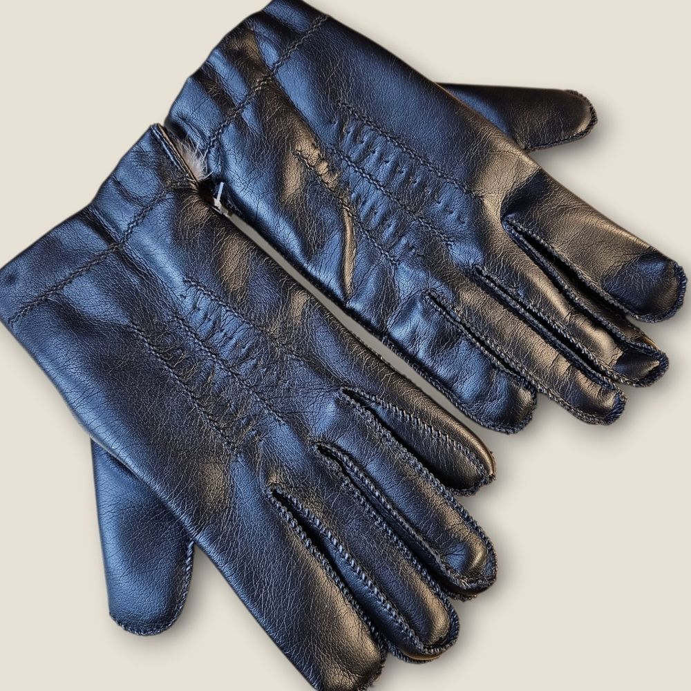 🖤 Men's Leather Gloves | Faux Fur Lined | Black | Size Large